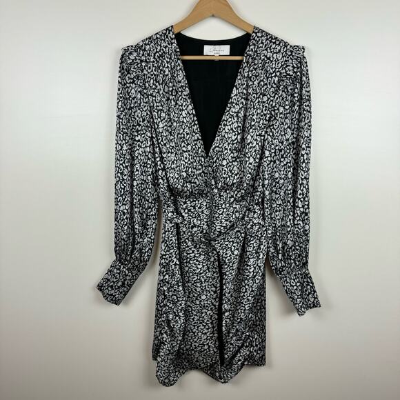 L'Academie Joyce Belted Mini Cocktail Dress Black White Abstract Cheetah Size S - Picture 2 of 16